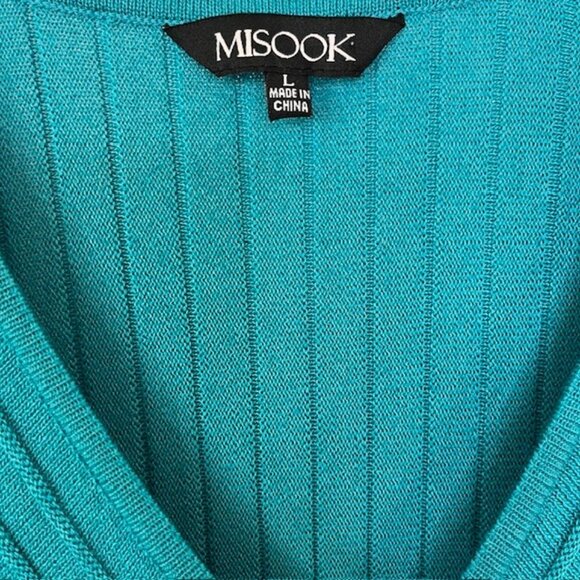 Misook Fit-And-Flare Textured Knit Midi V-Neck Dress - Aqua - L - Picture 8 of 10